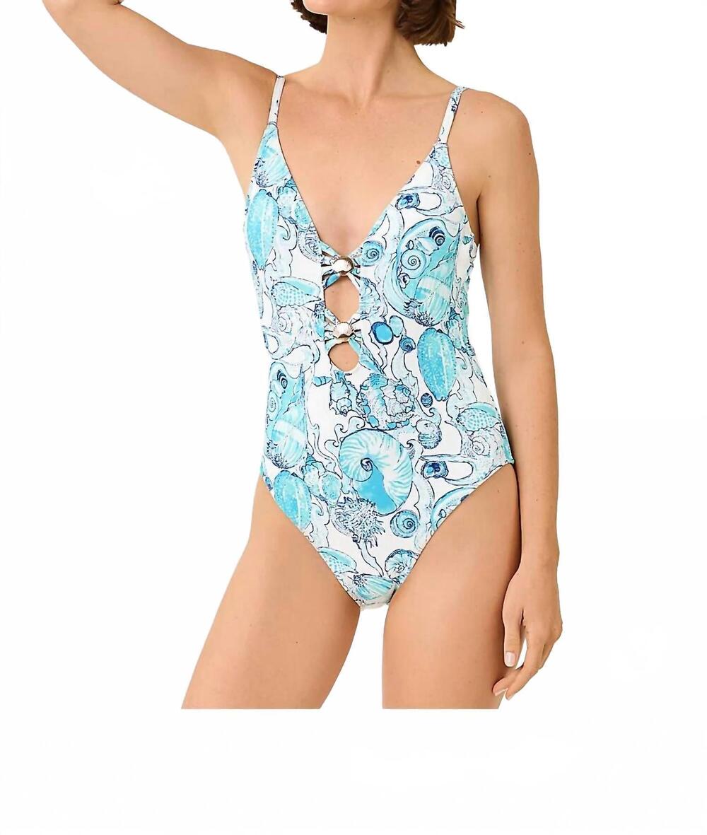 NEW LILLY PULITZER evelia one piece swimsuit in resort white shell shine